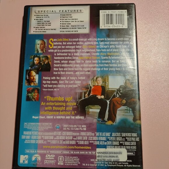 Save The Last Dance DVD Widescreen Collection Julia Stiles Sean Patrick Thomas D - Picture 2 of 2